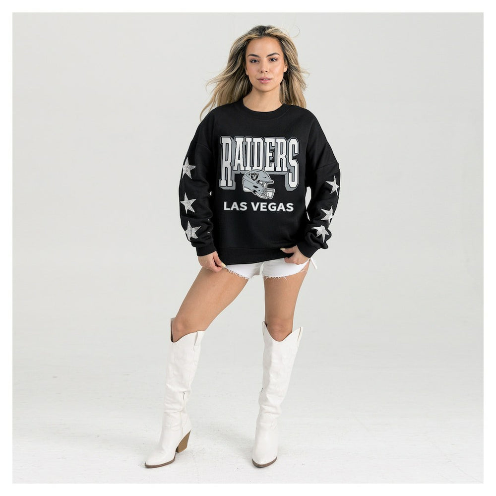 Las Vegas Raiders Gameday Couture Women's Pure Victory Rhinestud Star-Sleeve Pullover Sweatshirt | NFL On sale