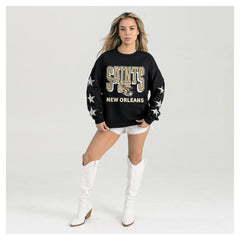 New Orleans Saints Gameday Couture Women's Pure Victory Rhinestud Star-Sleeve Pullover Sweatshirt | NFL Outlet