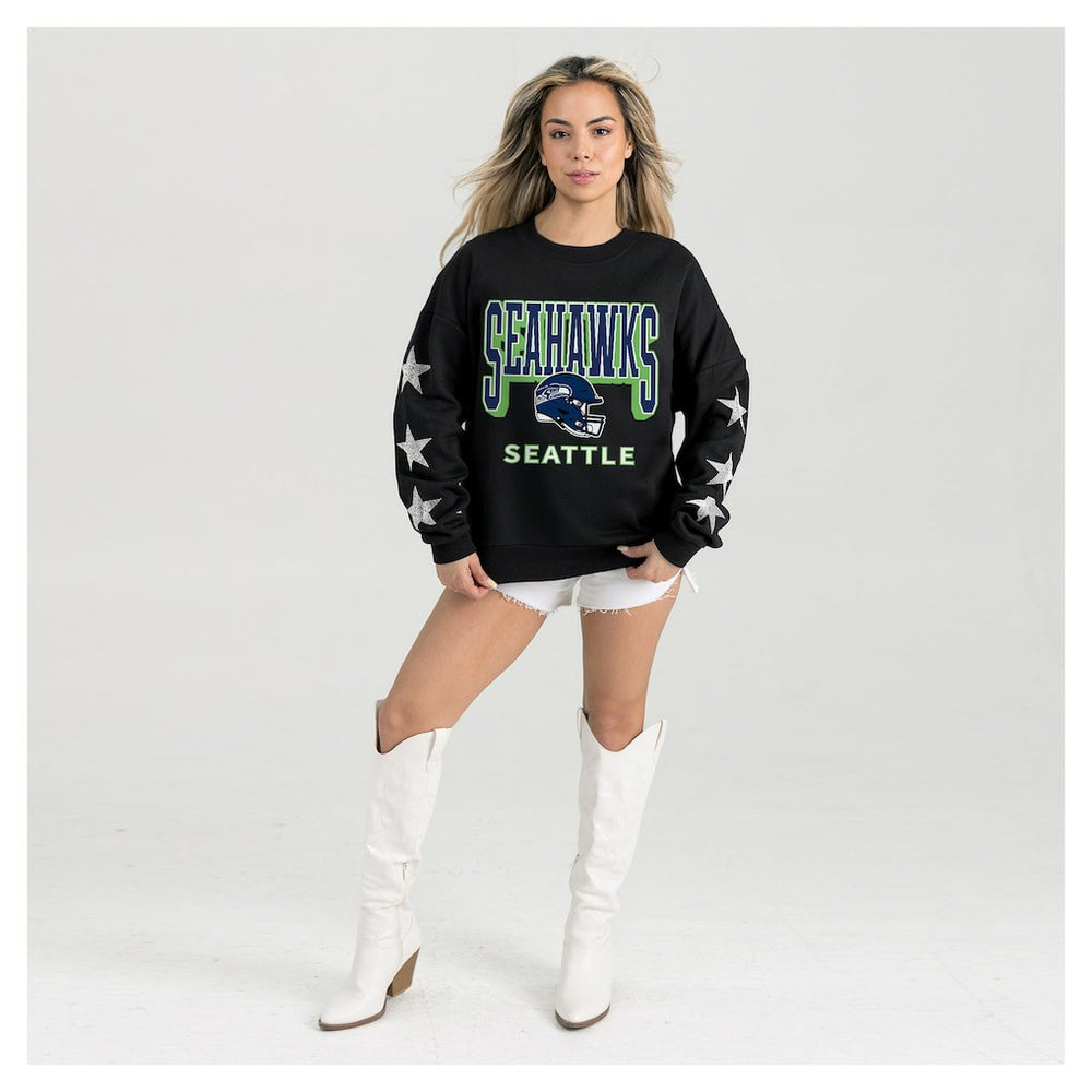 Seattle Seahawks Gameday Couture Women's Pure Victory Rhinestud Star-Sleeve Pullover Sweatshirt | NFL Outlet