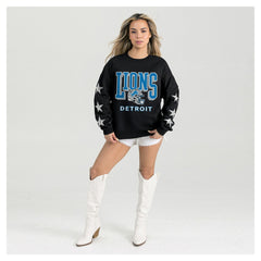 Detroit Lions Gameday Couture Women's Pure Victory Rhinestud Star-Sleeve Pullover Sweatshirt | NFL Online