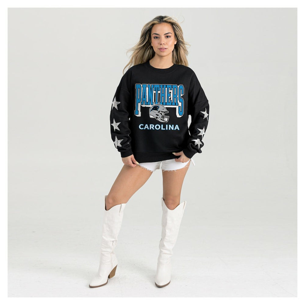 Carolina Panthers Gameday Couture Women's Pure Victory Rhinestud Star-Sleeve Pullover Sweatshirt | NFL Discount