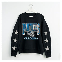 Carolina Panthers Gameday Couture Women's Pure Victory Rhinestud Star-Sleeve Pullover Sweatshirt | NFL Discount