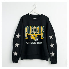 Green Bay Packers Gameday Couture Women's Pure Victory Rhinestud Star-Sleeve Pullover Sweatshirt | NFL Hot