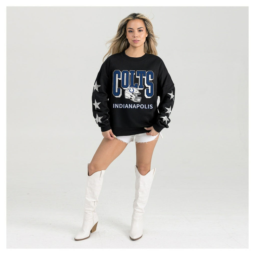 Indianapolis Colts Gameday Couture Women's Pure Victory Rhinestud Star-Sleeve Pullover Sweatshirt | NFL Sale