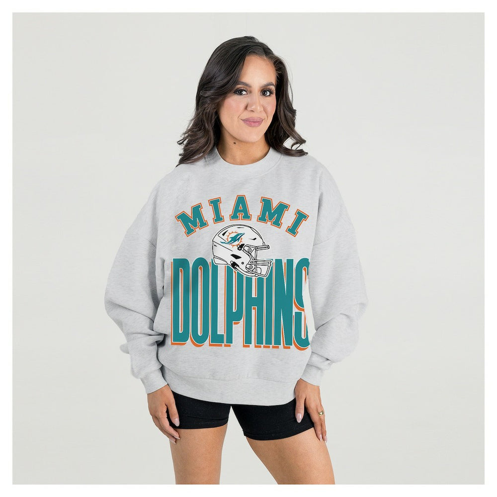 Miami Dolphins Gameday Couture Women's Fierce Focus Premium Oversized Fleece Pullover Sweatshirt | NFL Online