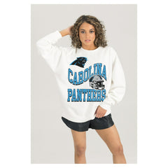 Carolina Panthers Gameday Couture Women's Oversized Hard Earned Premium Fleece Pullover Sweatshirt | NFL Hot