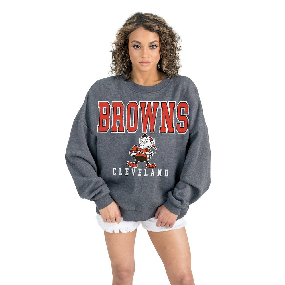 Cleveland Browns Gameday Couture Women's Bring Your Energy Oversized Premium Fleece Pullover Sweatshirt | NFL US