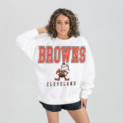 Cleveland Browns Gameday Couture Women's Classic Sunday Drives Oversized Premium Fleece Pullover Sweatshirt | NFL Discount