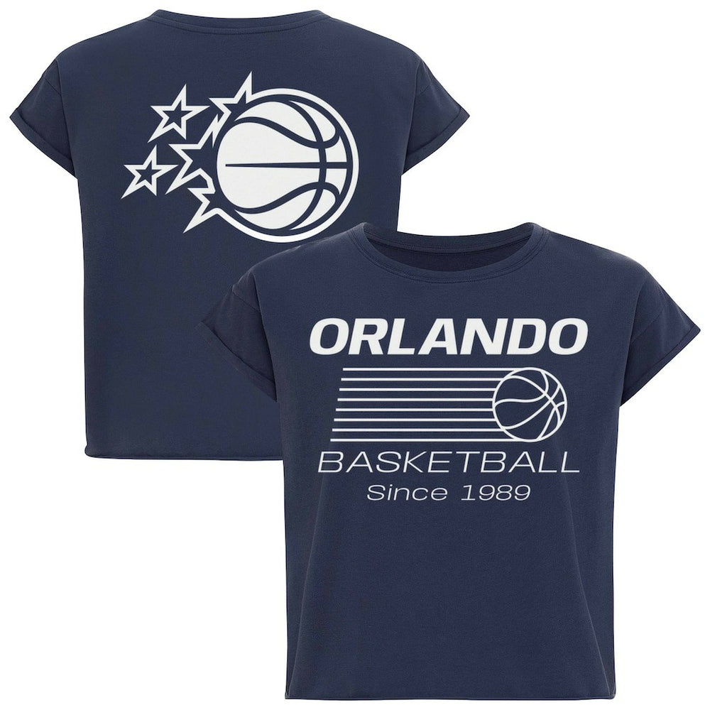 Navy Orlando Magic Sportiqe Women's Athletic Club Collection Alana Premium Cropped T-Shirt | NBA