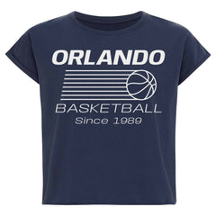 Navy Orlando Magic Sportiqe Women's Athletic Club Collection Alana Premium Cropped T-Shirt | NBA
