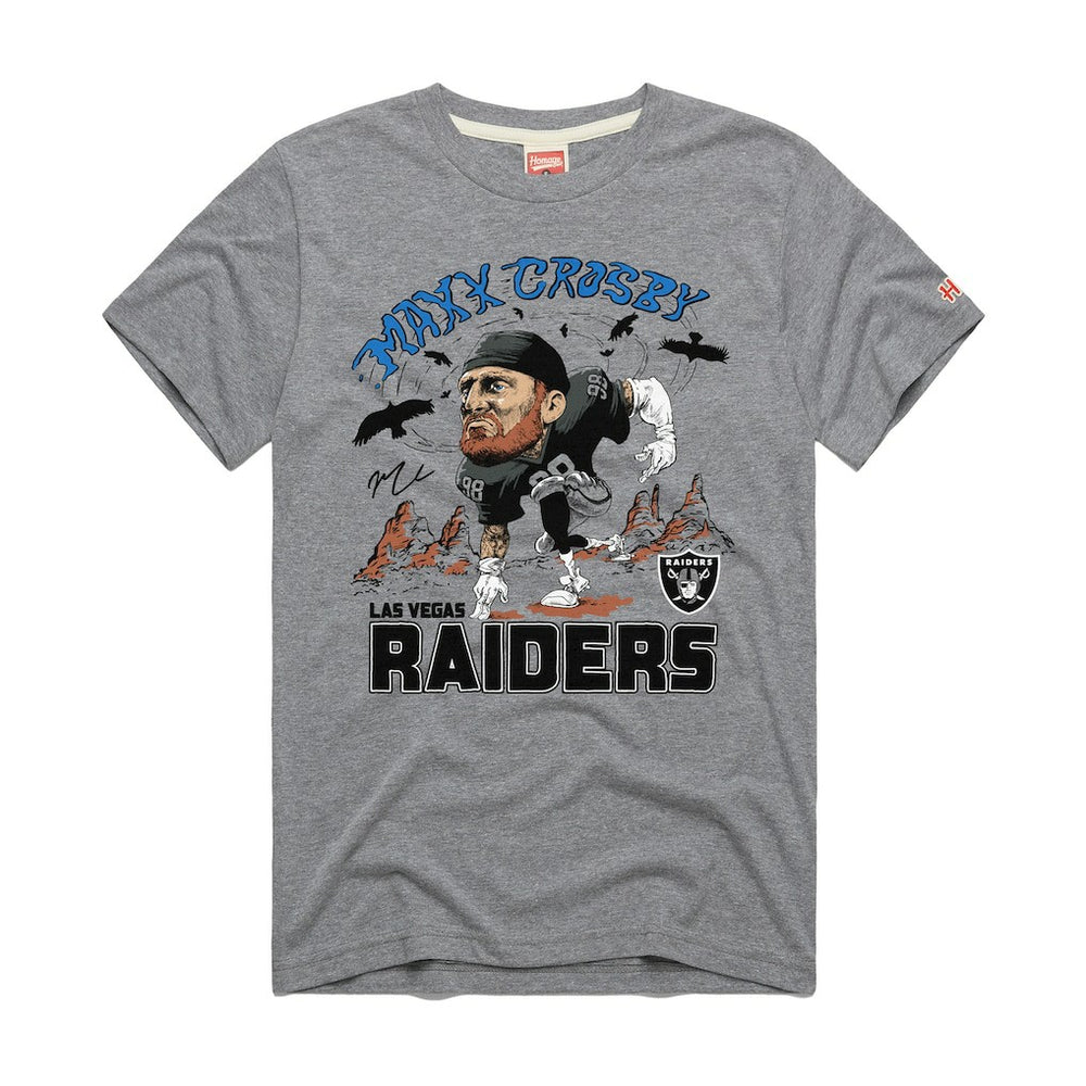 Las Vegas Raiders Maxx Crosby Homage Unisex Caricature Player Graphic Tri-Blend T-Shirt | NFL Hot