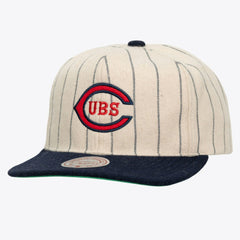 Chicago Cubs Mitchell & Ness Unisex Vintage Ground Melton Wool Pinstripe Adjustable Hat - MLB Hats