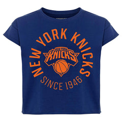Navy New York Knicks Sportiqe Women's Cropped Genuine Issue Collection Alana T-Shirt | NBA