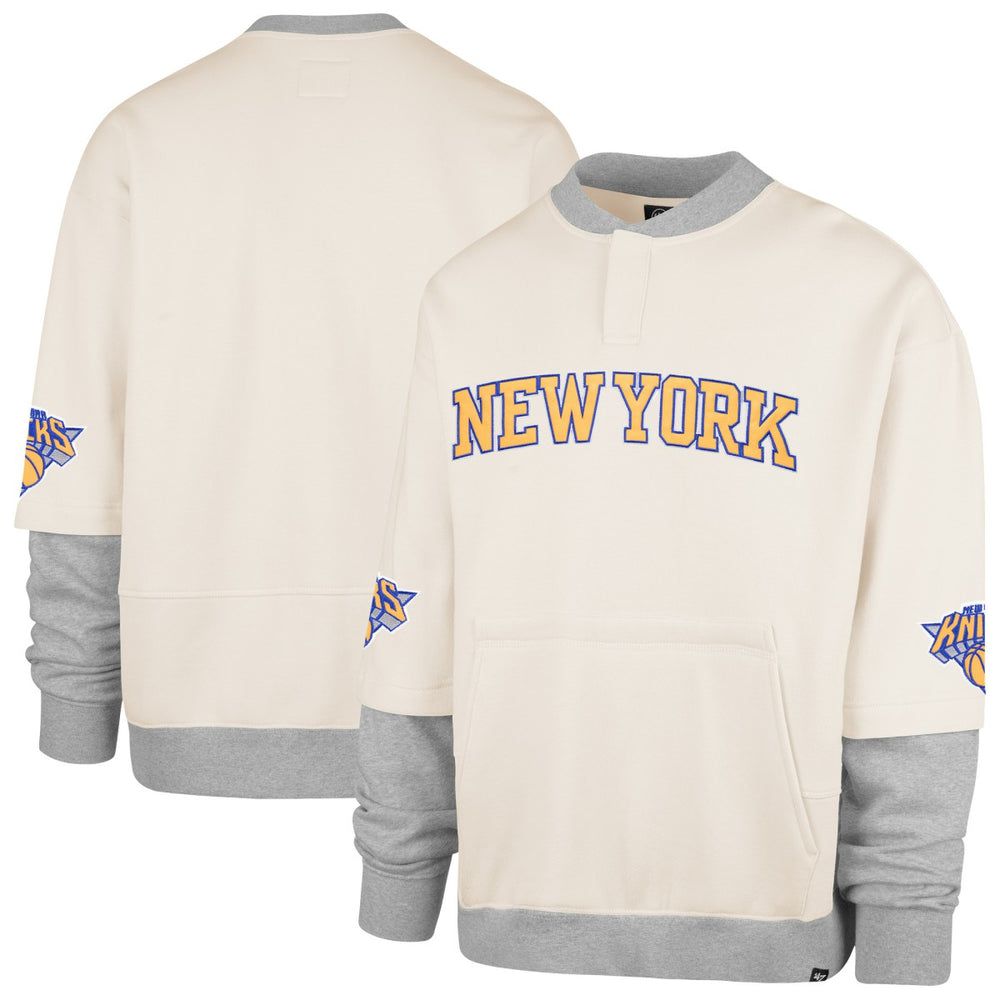 Cream New York Knicks '47 Crossover Collection Trifecta Double Layered Fleece Sweatshirt | NBA