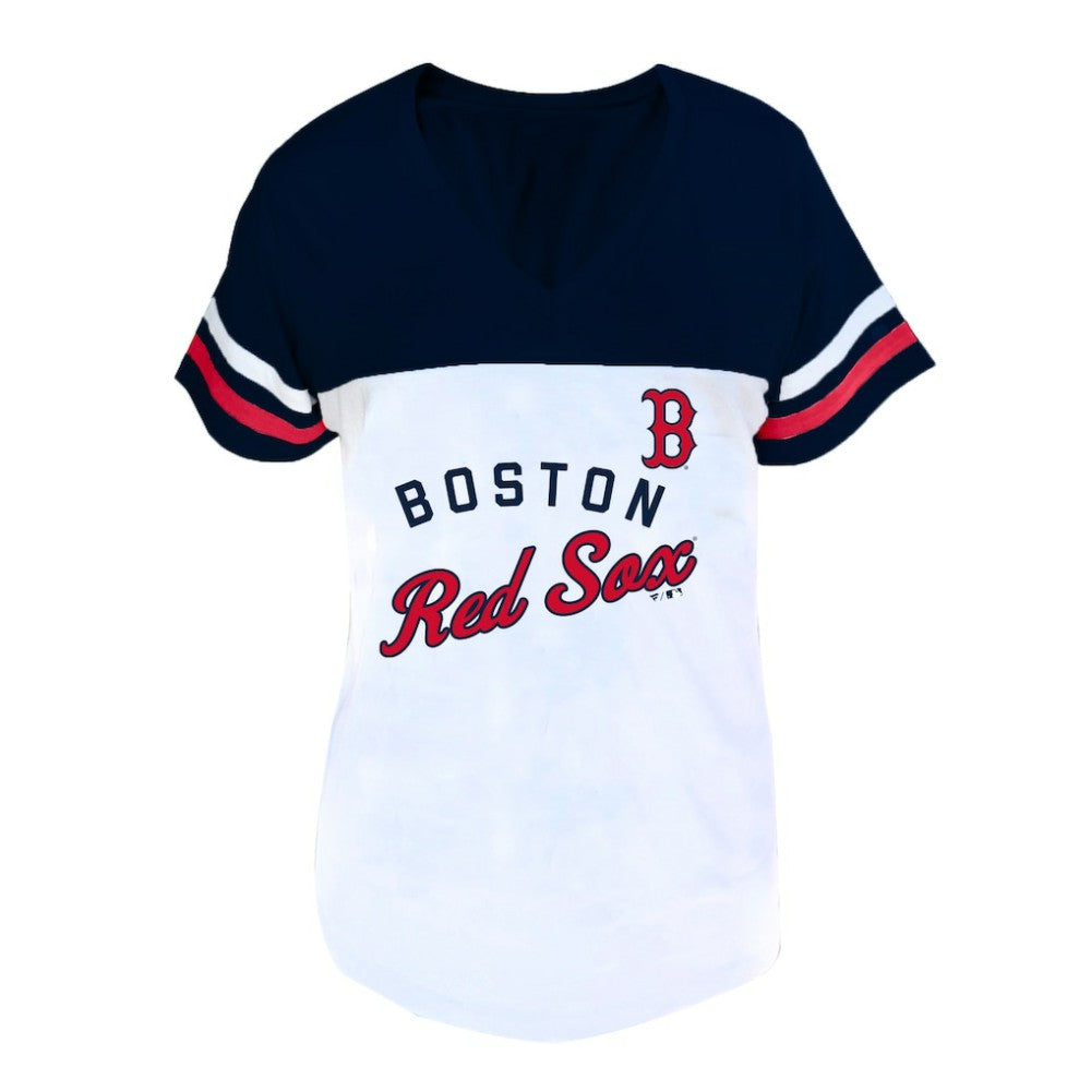 Boston Red Sox Profile Women's Plus Size Two-Stripe V-Neck T-Shirt - MLB T-shirts