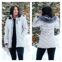 Detroit Lions ActionHeat Women's 5V Battery Heated Long Puffer Full-Zip Hoodie Jacket | NFL Sale
