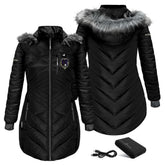 Baltimore Ravens ActionHeat Women's 5V Battery Heated Long Puffer Full-Zip Hoodie Jacket | NFL Sale
