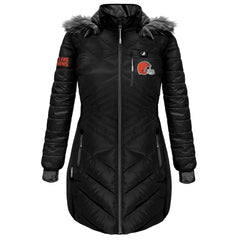 Cleveland Browns ActionHeat Women's 5V Battery Heated Long Puffer Full-Zip Hoodie Jacket | NFL Sale
