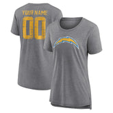 Los Angeles Chargers Women's Heritage Custom Name & Number Tri-Blend T-Shirt | NFL Outlet