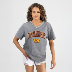 Washington Commanders Gameday Couture Women's Relaxed Iconic Edge Rhinestone V-Neck T-Shirt | NFL Hot