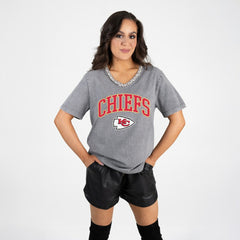 Kansas City Chiefs Gameday Couture Women's Relaxed Iconic Edge Rhinestone V-Neck T-Shirt | NFL New