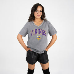 Minnesota Vikings Gameday Couture Women's Relaxed Iconic Edge Rhinestone V-Neck T-Shirt | NFL Outlet