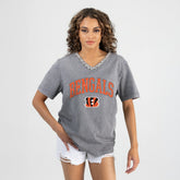 Cincinnati Bengals Gameday Couture Women's Relaxed Iconic Edge Rhinestone V-Neck T-Shirt | NFL Hot