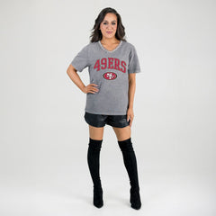 San Francisco 49ers Gameday Couture Women's Relaxed Iconic Edge Rhinestone V-Neck T-Shirt | NFL On sale