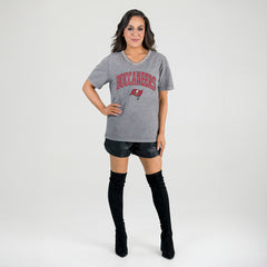 Tampa Bay Buccaneers Gameday Couture Women's Relaxed Iconic Edge Rhinestone V-Neck T-Shirt | NFL Sale