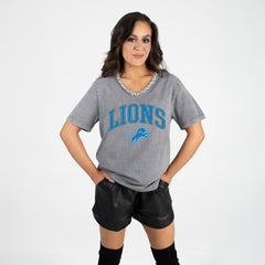 Detroit Lions Gameday Couture Women's Relaxed Iconic Edge Rhinestone V-Neck T-Shirt | NFL Hot