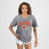 Cleveland Browns Gameday Couture Women's Relaxed Iconic Edge Rhinestone V-Neck T-Shirt | NFL US