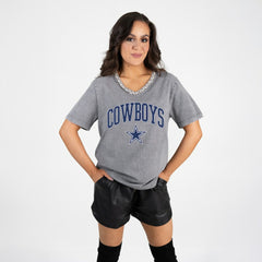 Dallas Cowboys Gameday Couture Women's Relaxed Iconic Edge Rhinestone V-Neck T-Shirt | NFL On sale