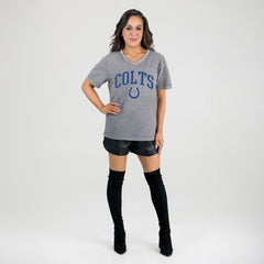 Indianapolis Colts Gameday Couture Women's Relaxed Iconic Edge Rhinestone V-Neck T-Shirt | NFL US