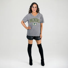 Green Bay Packers Gameday Couture Women's Relaxed Iconic Edge Rhinestone V-Neck T-Shirt | NFL Near me