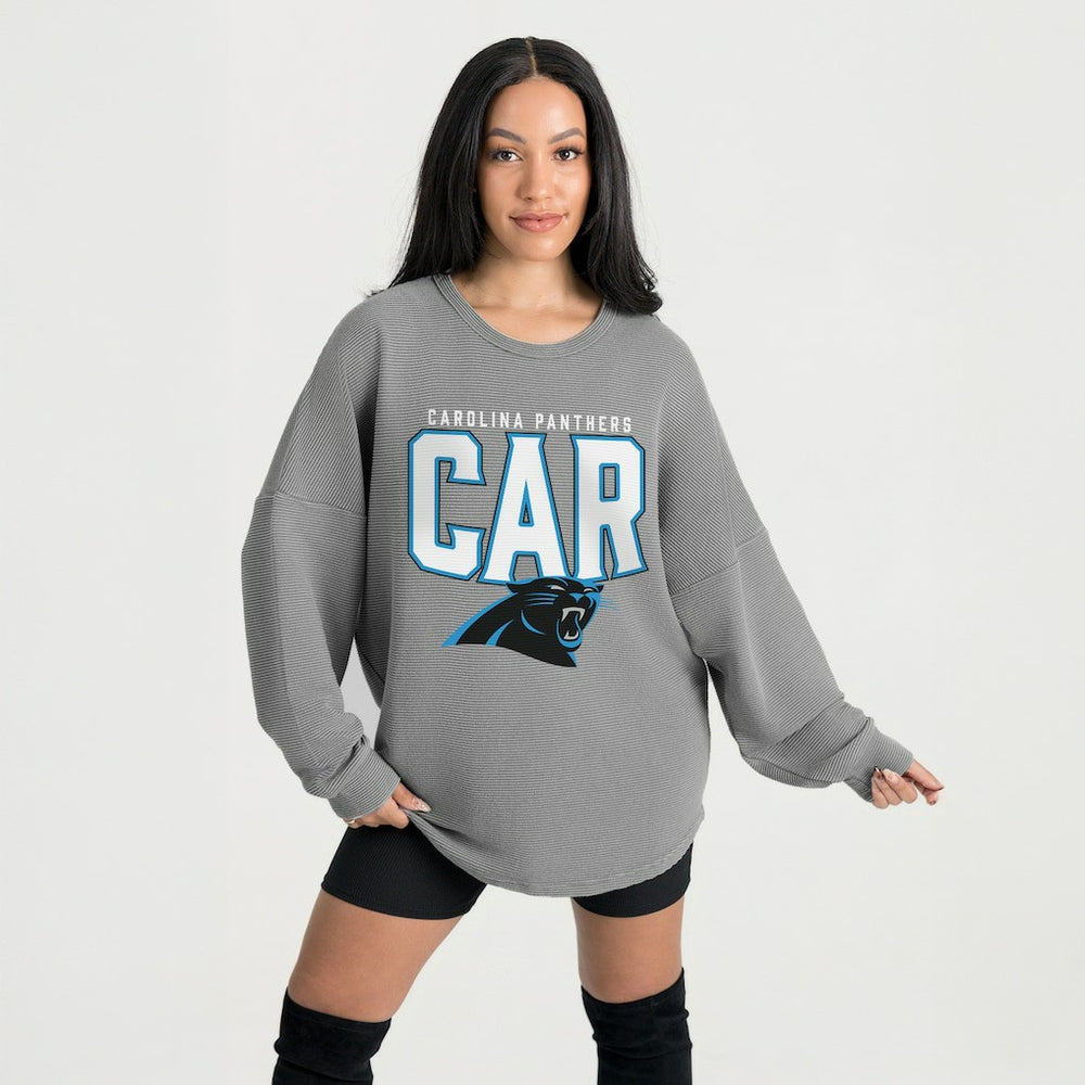 Carolina Panthers Gameday Couture Women's Oversized Pure Motion Corded Sweatshirt | NFL Sale