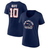New England Patriots Drake Maye Women's Floral Name & Number V-Neck T-Shirt | NFL New