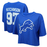 Detroit Lions Aidan Hutchinson Majestic Threads Women's Swarovski Crystals Boxy Cropped Name & Number T-Shirt | NFL Outlet