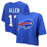 Buffalo Bills Josh Allen Majestic Threads Women's Swarovski Crystals Boxy Cropped Name & Number T-Shirt | NFL Hot