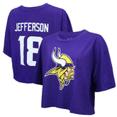 Minnesota Vikings Justin Jefferson Majestic Threads Women's Swarovski Crystals Boxy Cropped Name & Number T-Shirt | NFL Near me
