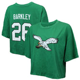 Philadelphia Eagles Saquon Barkley Majestic Threads Women's Swarovski Crystals Boxy Cropped Name & Number T-Shirt | NFL Hot