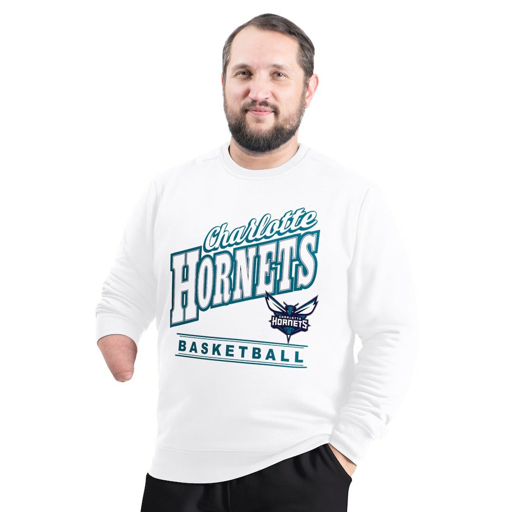 White Charlotte Hornets G-III Sports by Carl Banks Adaptive Headliner Fleece Crewneck Sweatshirt | NBA