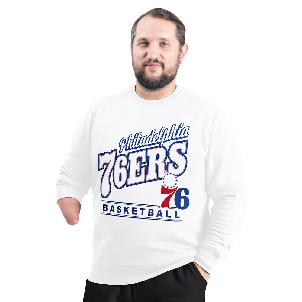 White Philadelphia 76ers G-III Sports by Carl Banks Adaptive Headliner Fleece Crewneck Sweatshirt | NBA