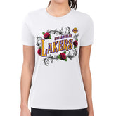 White Los Angeles Lakers G-III 4Her by Carl Banks Women's Super-Slim Fit Lightweight Roses Crew Neck T-Shirt | NBA