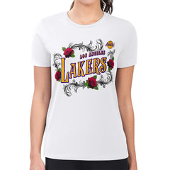 White Los Angeles Lakers G-III 4Her by Carl Banks Women's Super-Slim Fit Lightweight Roses Crew Neck T-Shirt | NBA