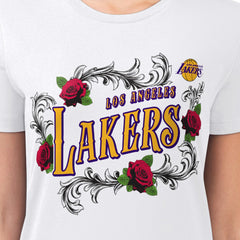 White Los Angeles Lakers G-III 4Her by Carl Banks Women's Super-Slim Fit Lightweight Roses Crew Neck T-Shirt | NBA