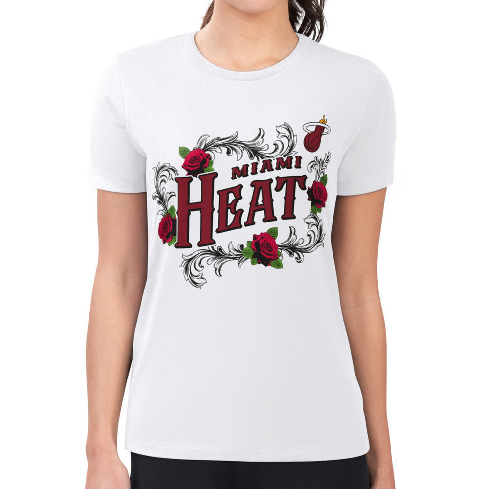 White Miami Heat G-III 4Her by Carl Banks Women's Super-Slim Fit Lightweight Roses Crew Neck T-Shirt | NBA