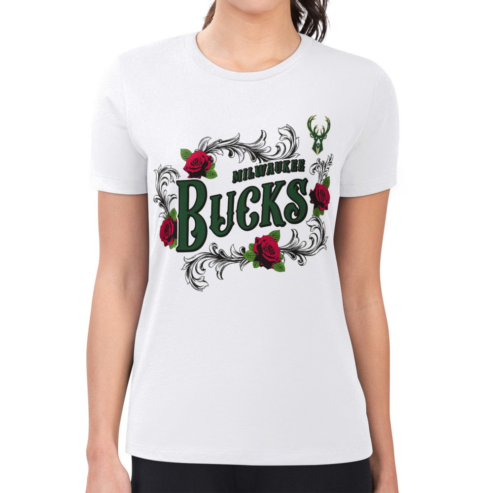 White Milwaukee Bucks G-III 4Her by Carl Banks Women's Super-Slim Fit Lightweight Roses Crew Neck T-Shirt | NBA
