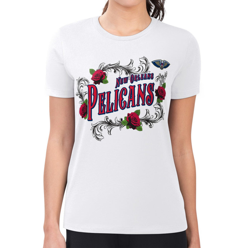 White New Orleans Pelicans G-III 4Her by Carl Banks Women's Super-Slim Fit Lightweight Roses Crew Neck T-Shirt | NBA