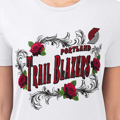 White Portland Trail Blazers G-III 4Her by Carl Banks Women's Super-Slim Fit Lightweight Roses Crew Neck T-Shirt | NBA
