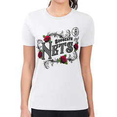 White Brooklyn Nets G-III 4Her by Carl Banks Women's Super-Slim Fit Lightweight Roses Crew Neck T-Shirt | NBA